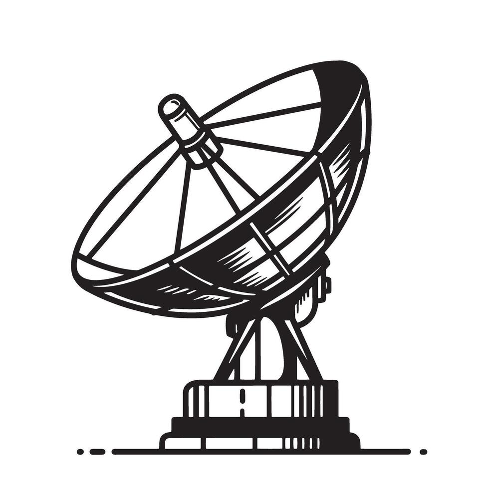Vintage art silhouette of a satellite dish for telecommunications data transmission and global network connections vector