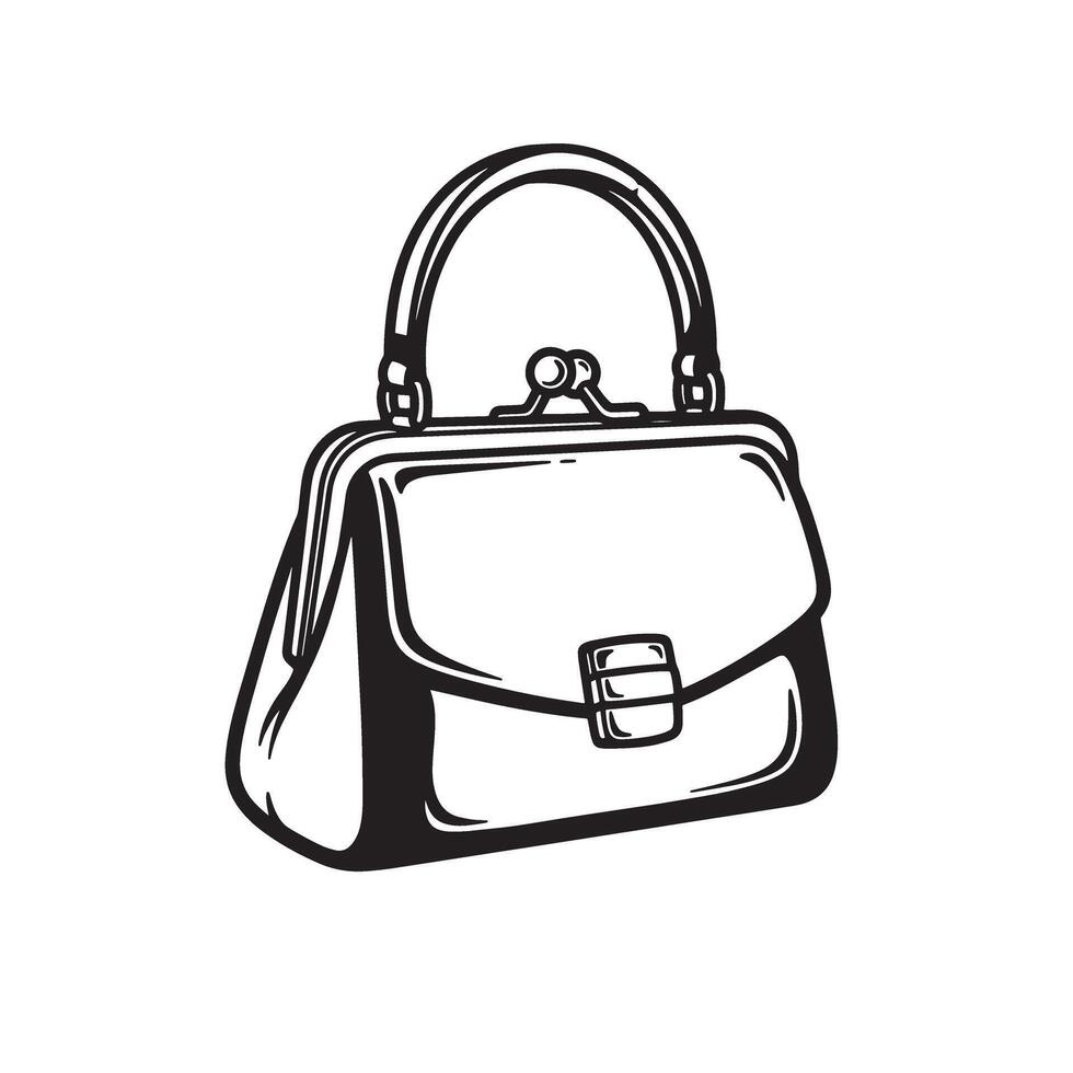 Elegant vintage handbag illustration in black and white silhouette style for design projects vector