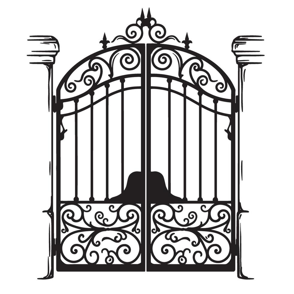 Decorative vintage art silhouette illustration of an ornate wrought iron gate vector