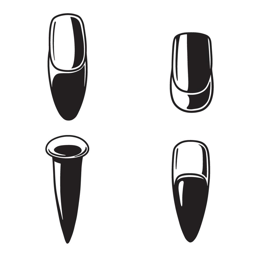 Elegant black and white silhouette nail designs showcasing various trendy shapes for manicure or nail art inspiration vector