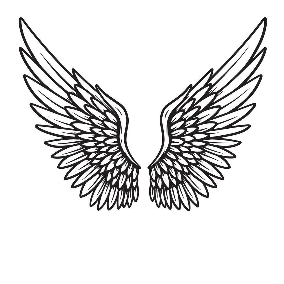 Detailed silhouette of angel wings presented in a black and white style ideal for design and tattoo concepts vector