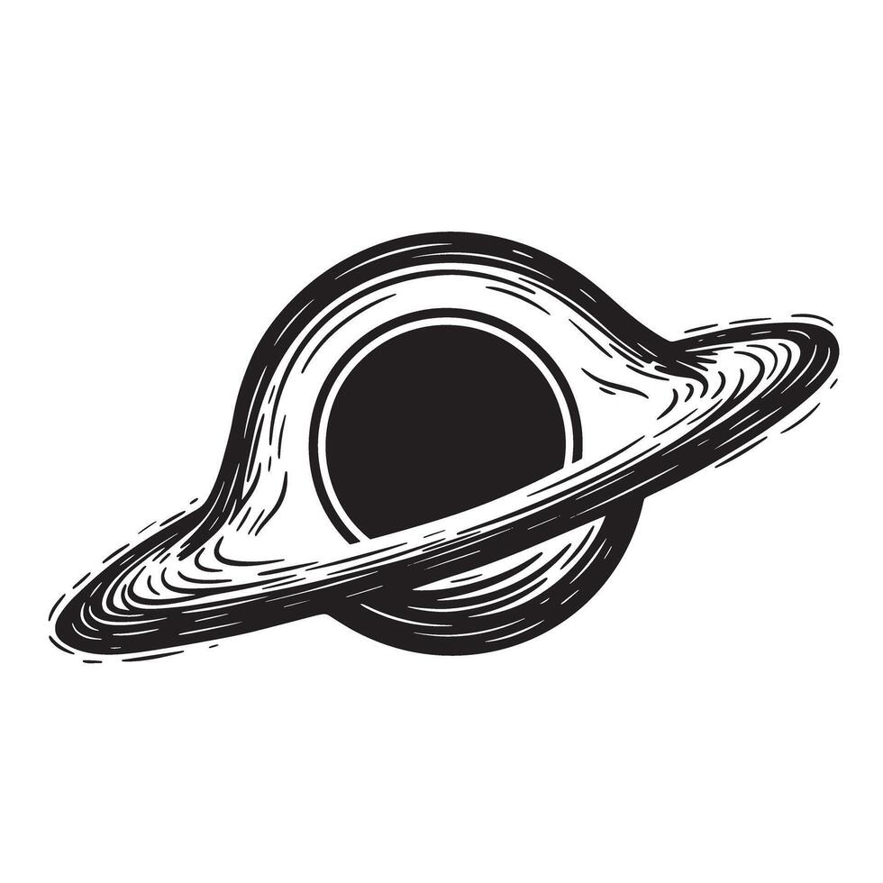 Vintage art silhouette of a cosmic black hole depicting gravitational force and space exploration vector