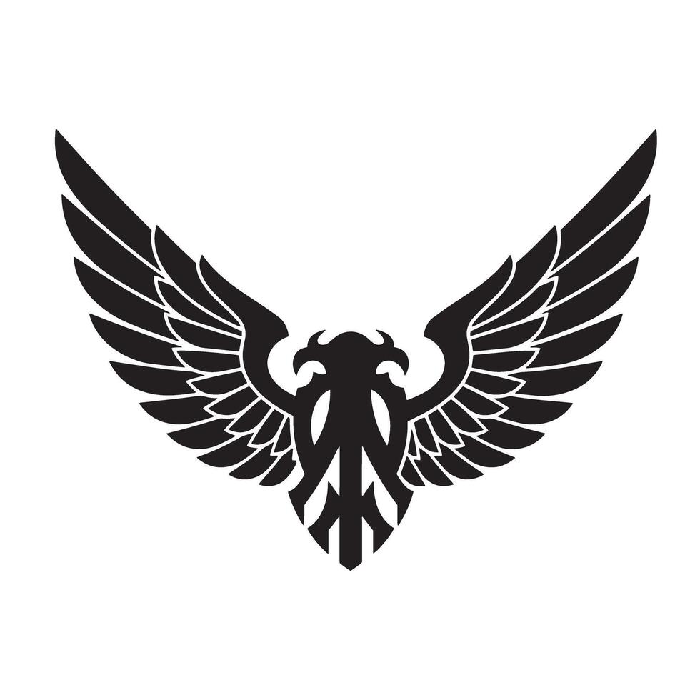 Elegant vintage art silhouette of an eagle spreading its wings on a white background vector