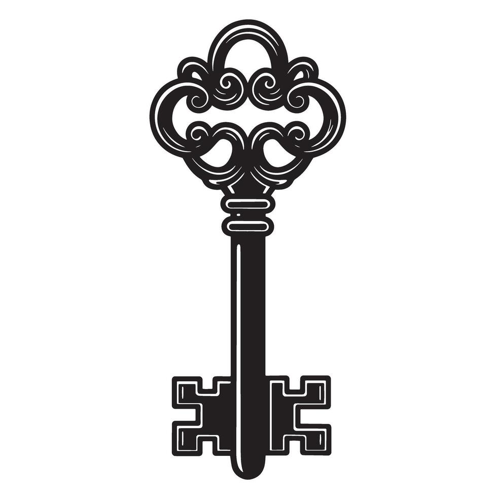 Elegant vintage silhouette black key isolated on white background perfect for design elements vector