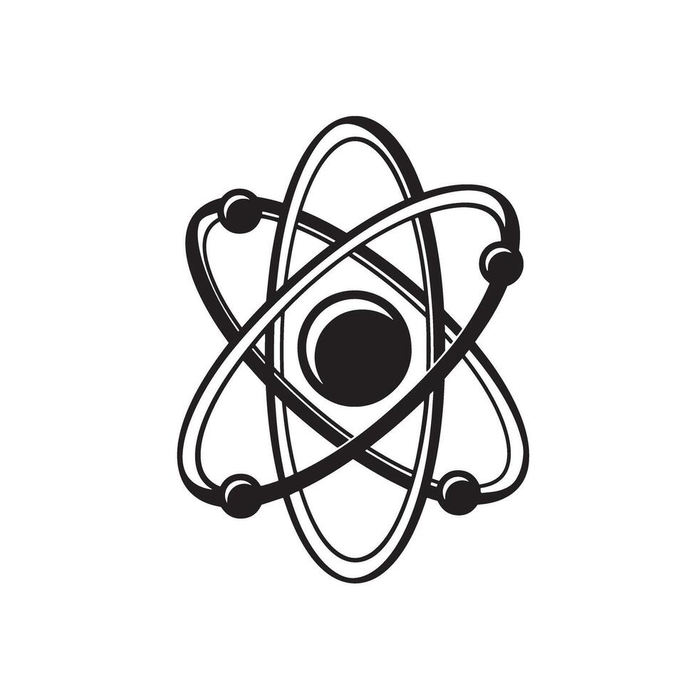 Simple and elegant graphic illustration of an atom featuring orbiting electrons and a nucleus ideal for science and education applications. vector