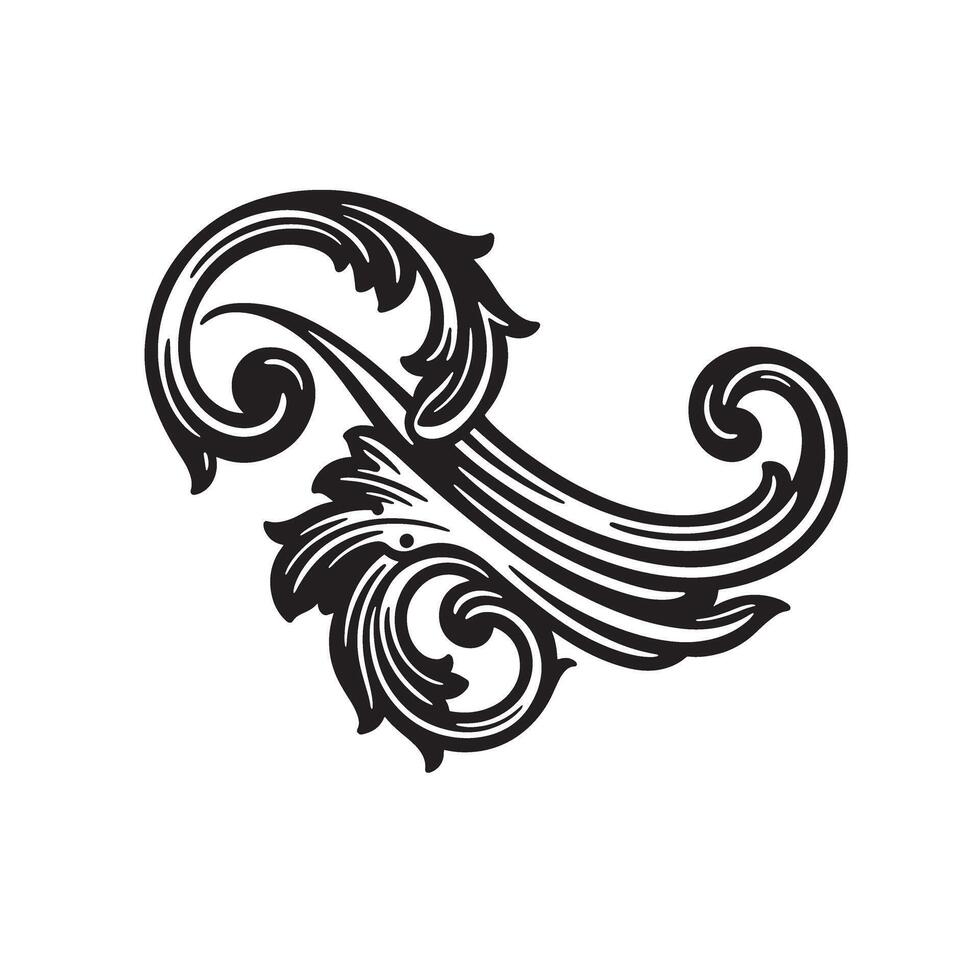 Elegant vintage art silhouette of a decorative floral scroll element in black and white design vector