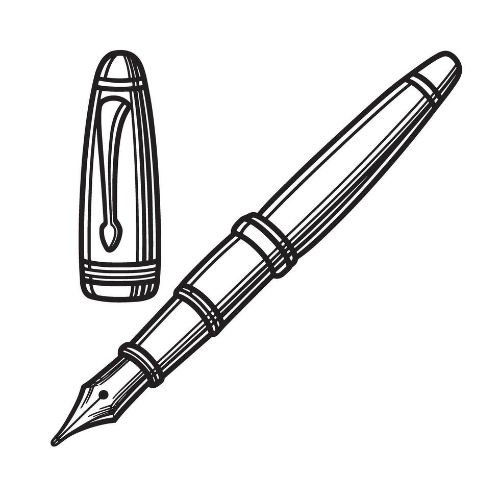 Elegant vintage art illustration of a detailed fountain pen isolated on white background vector
