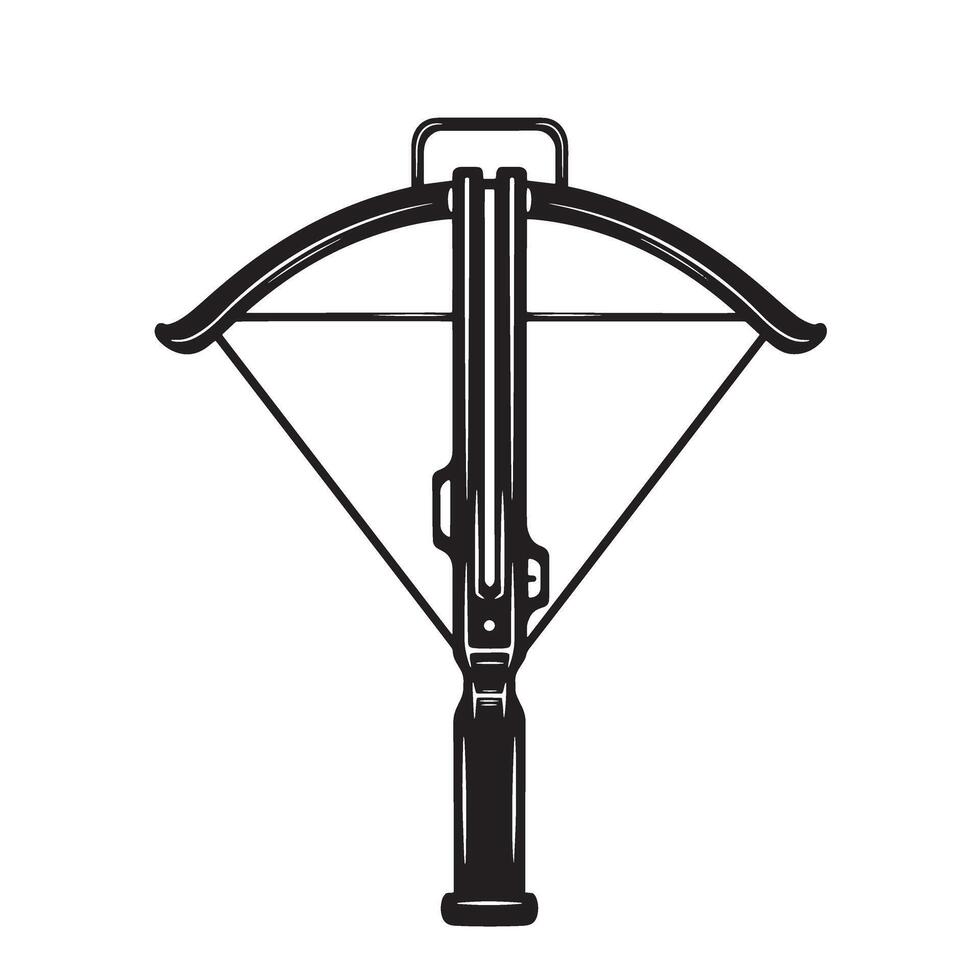 Simple black and white vintage art silhouette illustration of a classic crossbow weapon design on white background vector