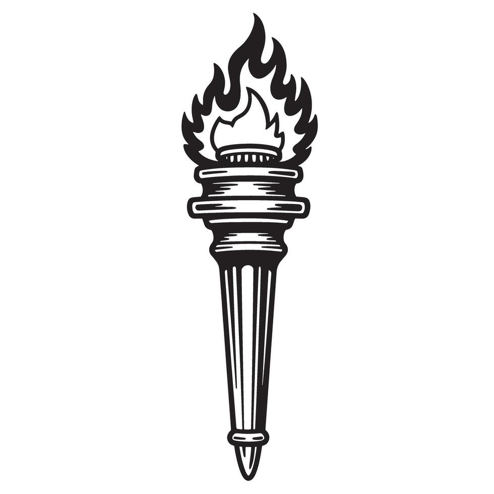 Vintage art silhouette of a lit torch with flames representing illumination and freedom vector