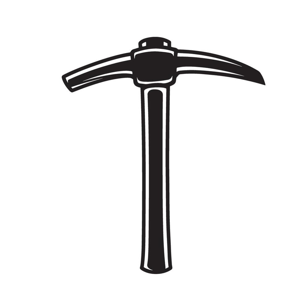 A striking illustration of a classic pickaxe tool presented in a simple bold black and white silhouette design perfect for various applications. vector