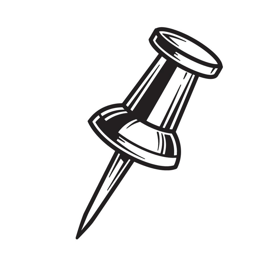 Detailed black and white illustration of a classic push pin for office and school use vector