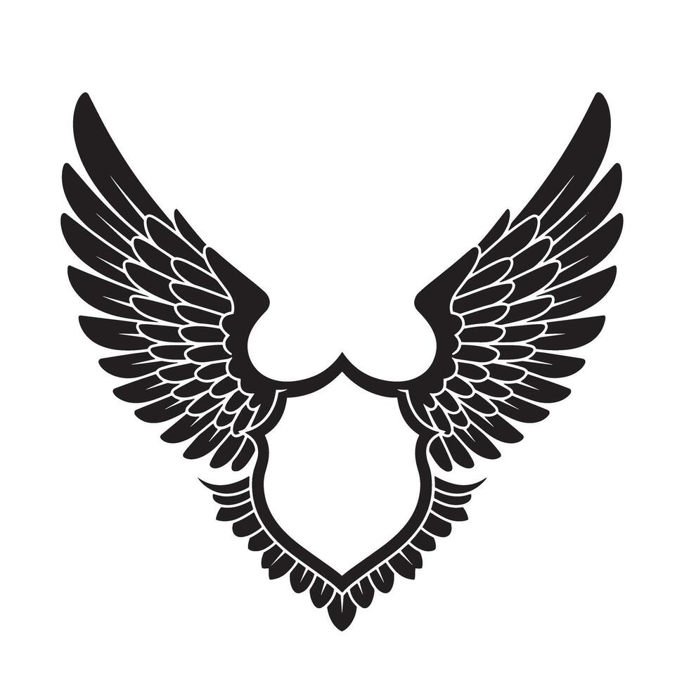 Classic wings and shield design a black and white vintage art silhouette emblem illustration vector