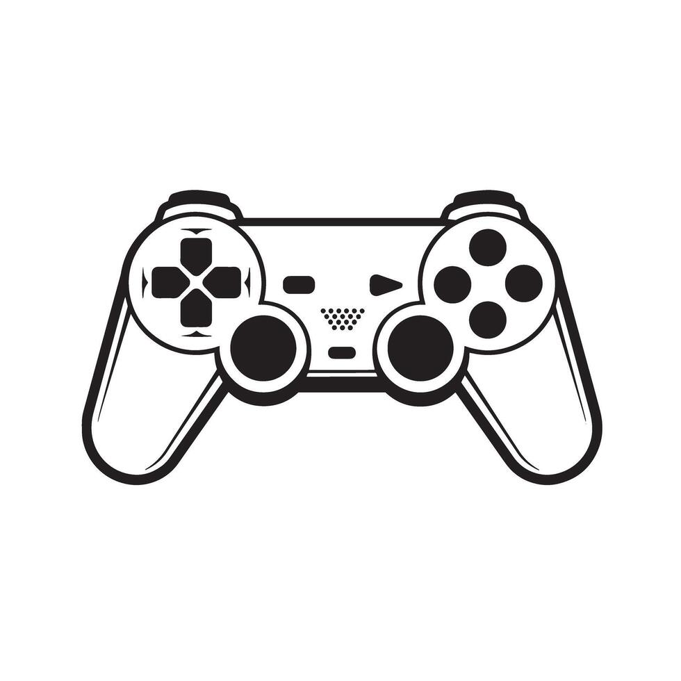 Classic gaming controller black and white art silhouette game joystick vector