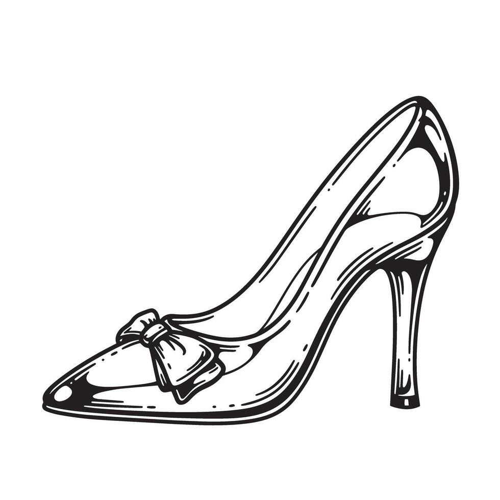 Elegant vintage art silhouette of high heel shoe adorned with a decorative bow vector
