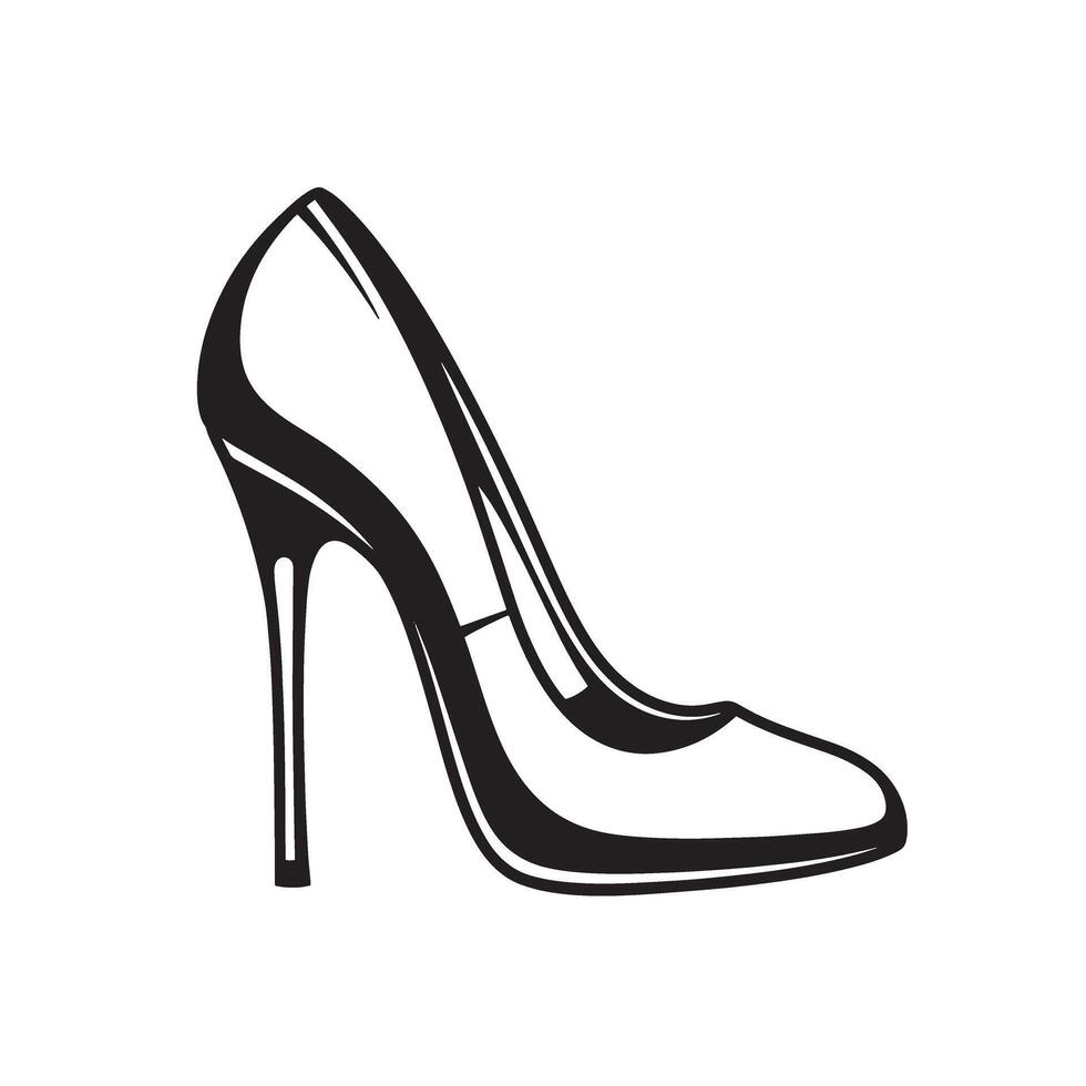 Elegant black and white high heel shoe vintage art silhouette illustration for fashion and design projects vector