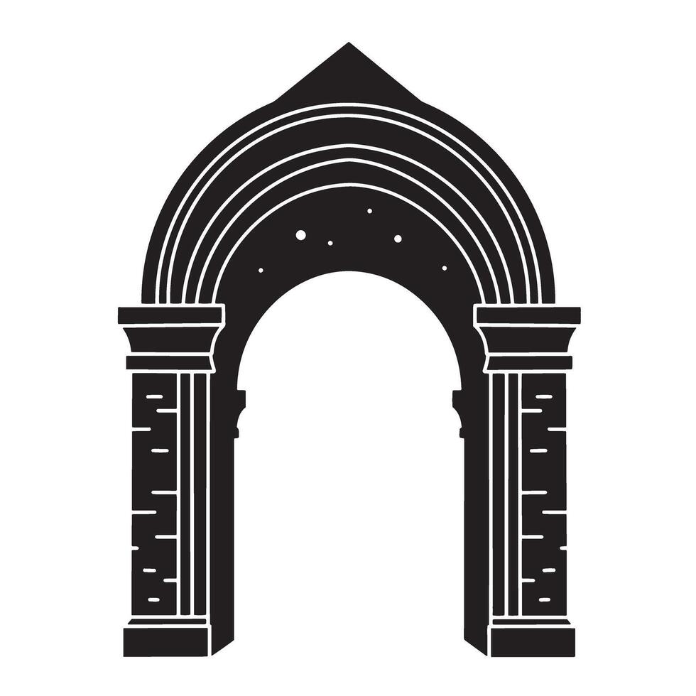 Elegant vintage art silhouette of an architectural archway with decorative columns and accents vector
