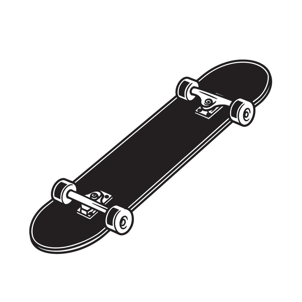 Black and white vintage art silhouette of a classic skateboard retro vector