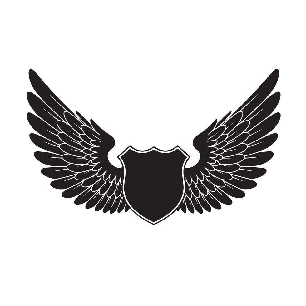 A vintage art silhouette of shield with wings for badge emblem design elements vector