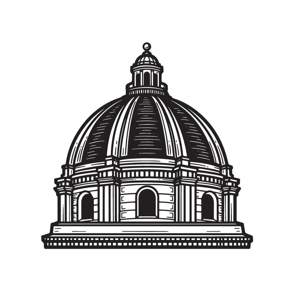 Detailed architectural illustration of a grand dome structure in vintage art style vector