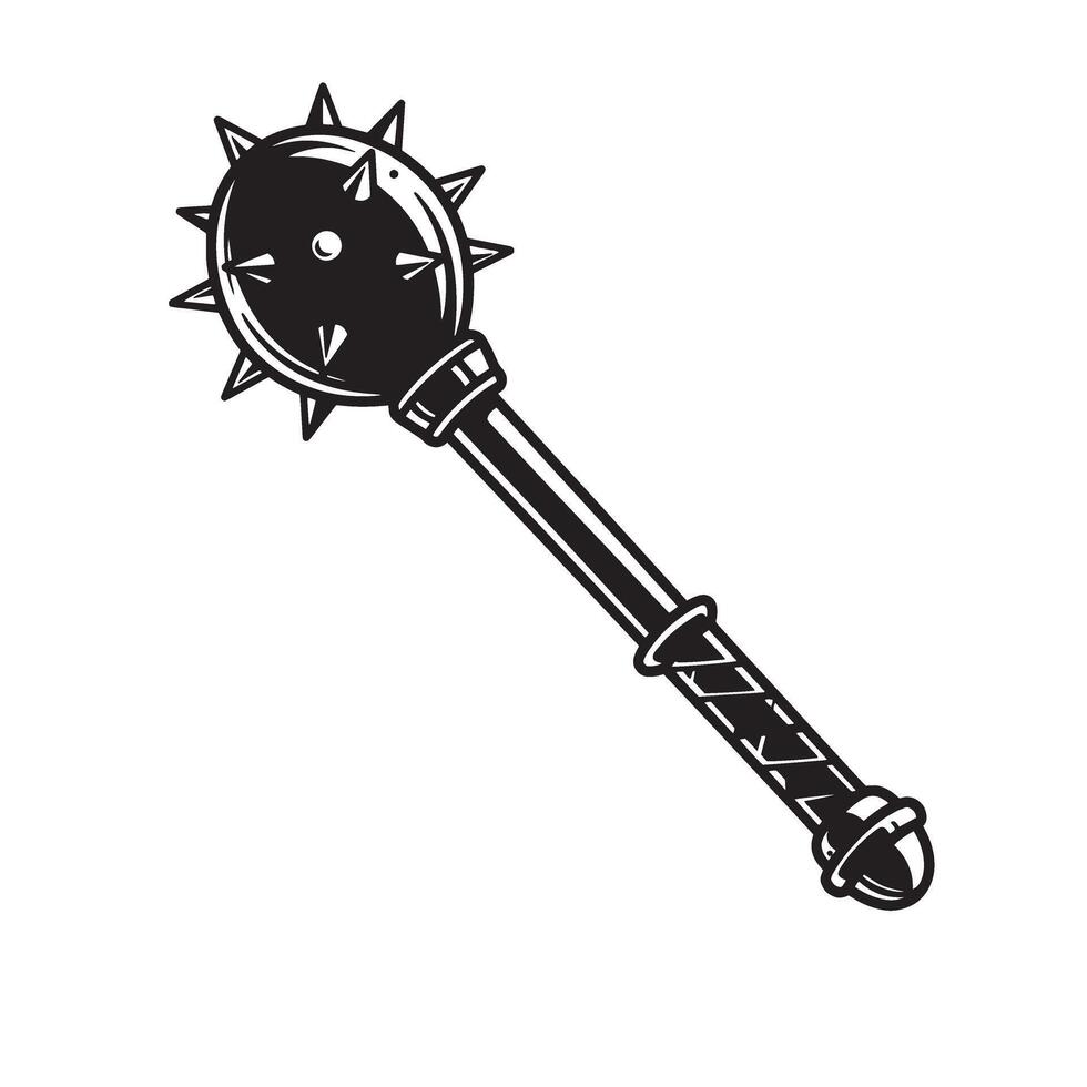 Detailed vintage art silhouette of a medieval spiked mace weapon isolated on white background vector
