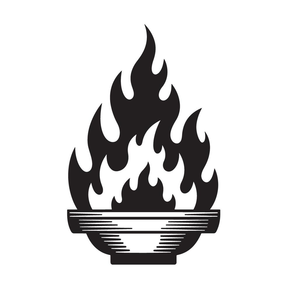 Classic vintage art silhouette illustration of a fiery torch in a simple decorative style vector