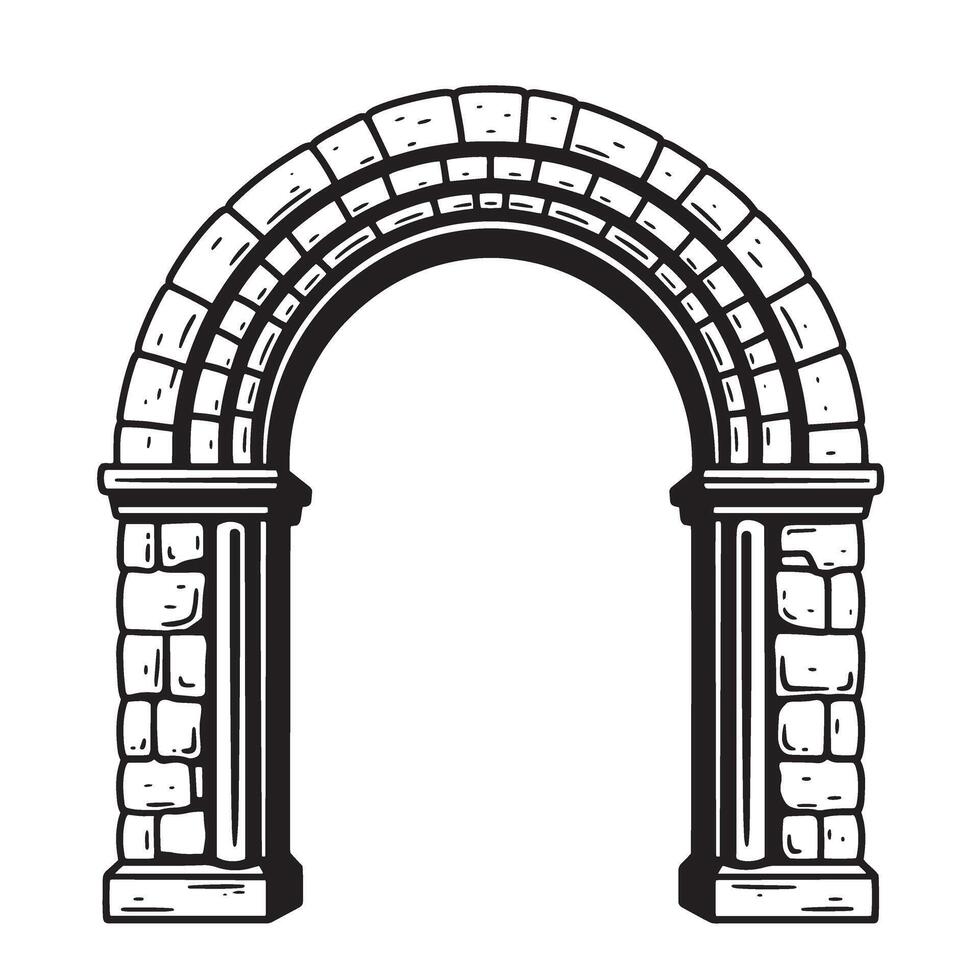 A detailed vintage art silhouette of an ancient stone archway isolated on white vector