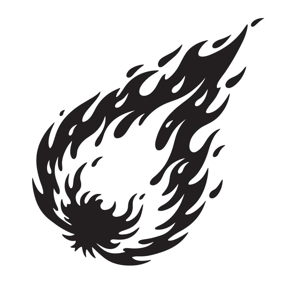 Black and white vintage art silhouette of a fiery falling meteor with trails vector
