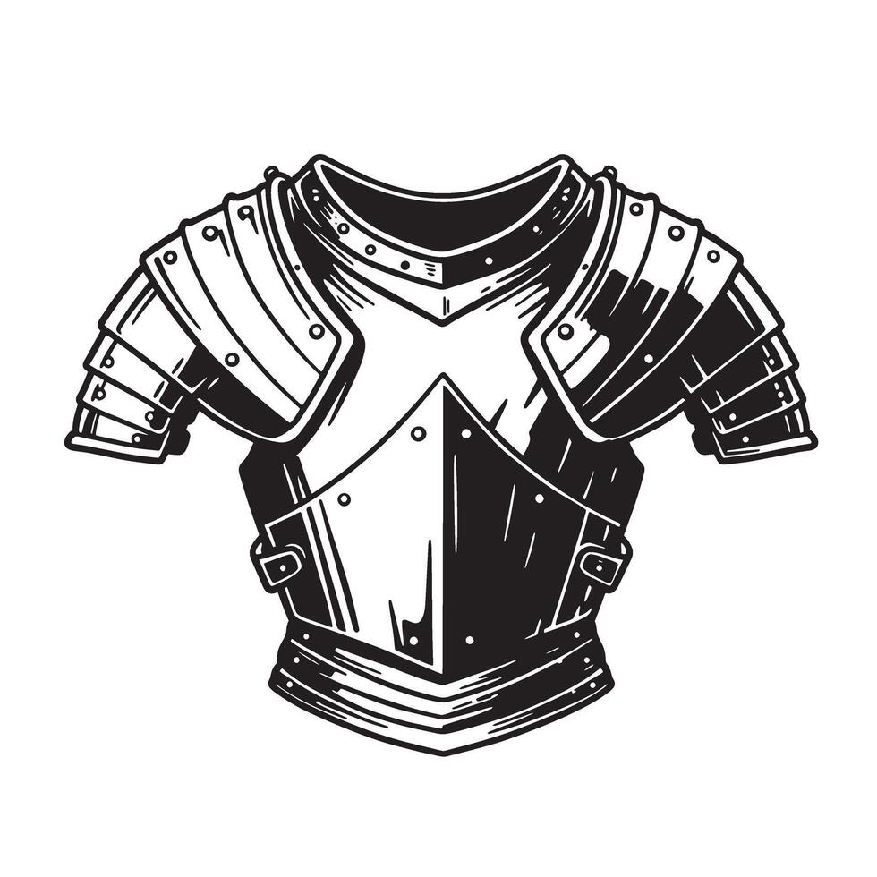 Vintage art silhouette illustration of a medieval armor chest plate isolated on white vector