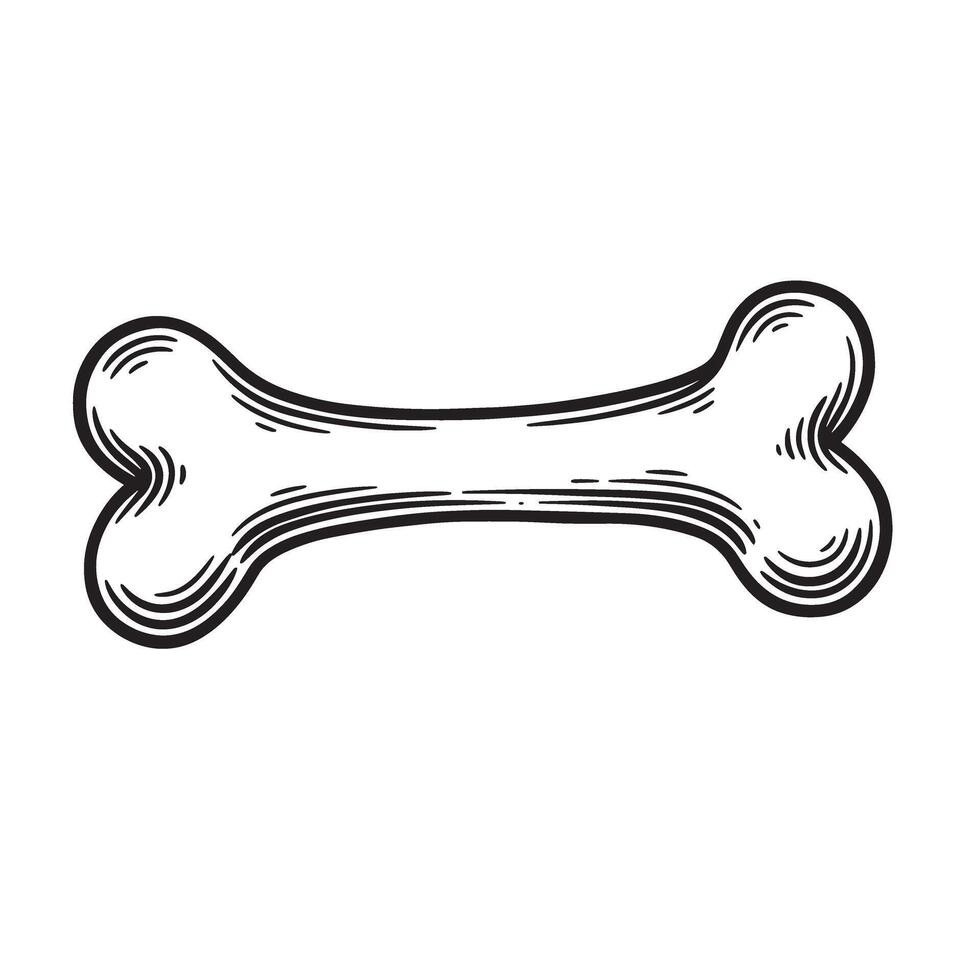 Black and white hand drawn bone illustration representing pet food and animal health vector