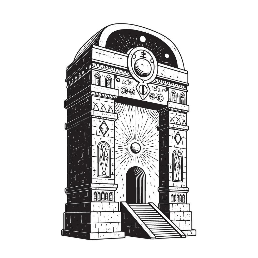 Detailed architectural illustration of a vintage art silhouette of an ancient monument vector