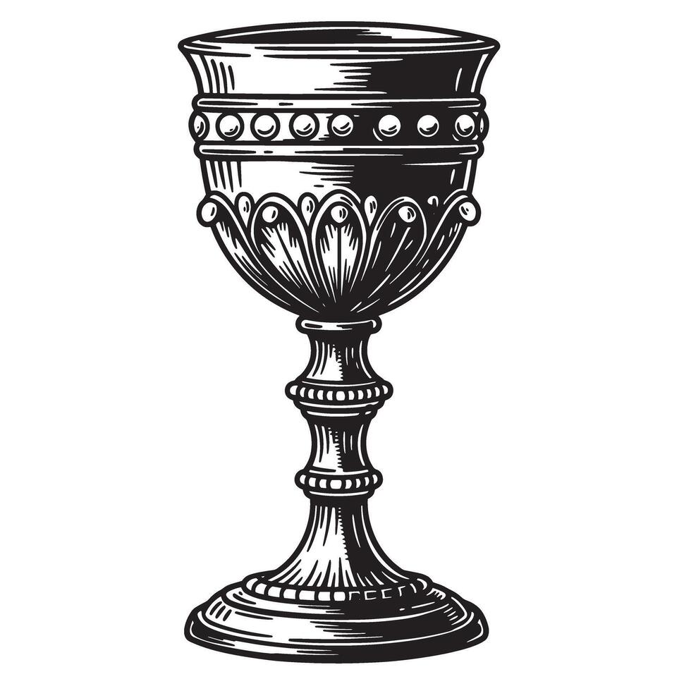 Intricately detailed engraved vintage chalice illustration with a classic silhouette design vector