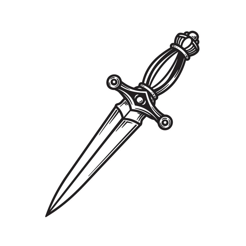 Vintage art silhouette of a detailed dagger illustration depicting intricate design and classic weaponry aesthetics vector