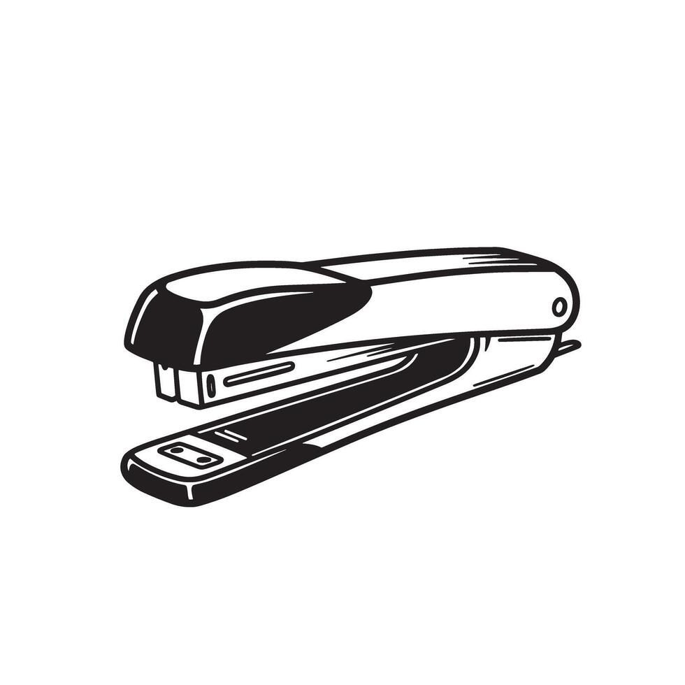 Black and white illustration of a stapler for office or school supplies and stationery vector