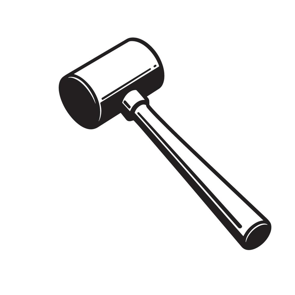 Black and white silhouette of a traditional rubber mallet used for construction repair and carpentry work vector