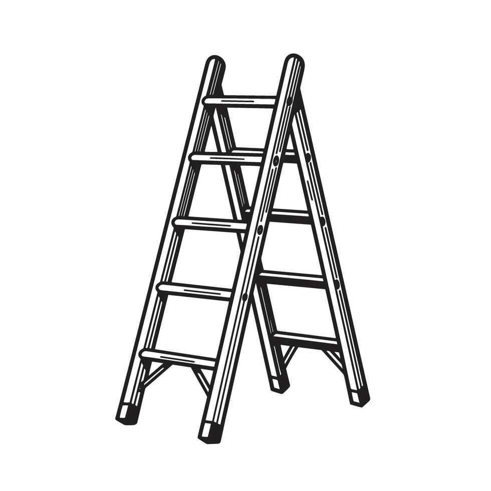 Vintage art silhouette of a wooden step ladder against a white background ready for climbing to new heights vector