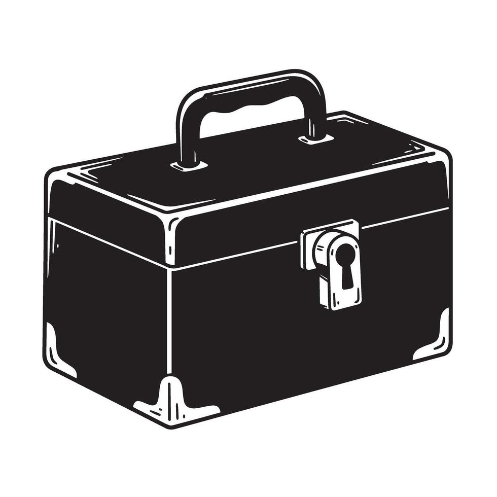 Black and white vintage art silhouette of a toolbox for carpentry and craft projects vector