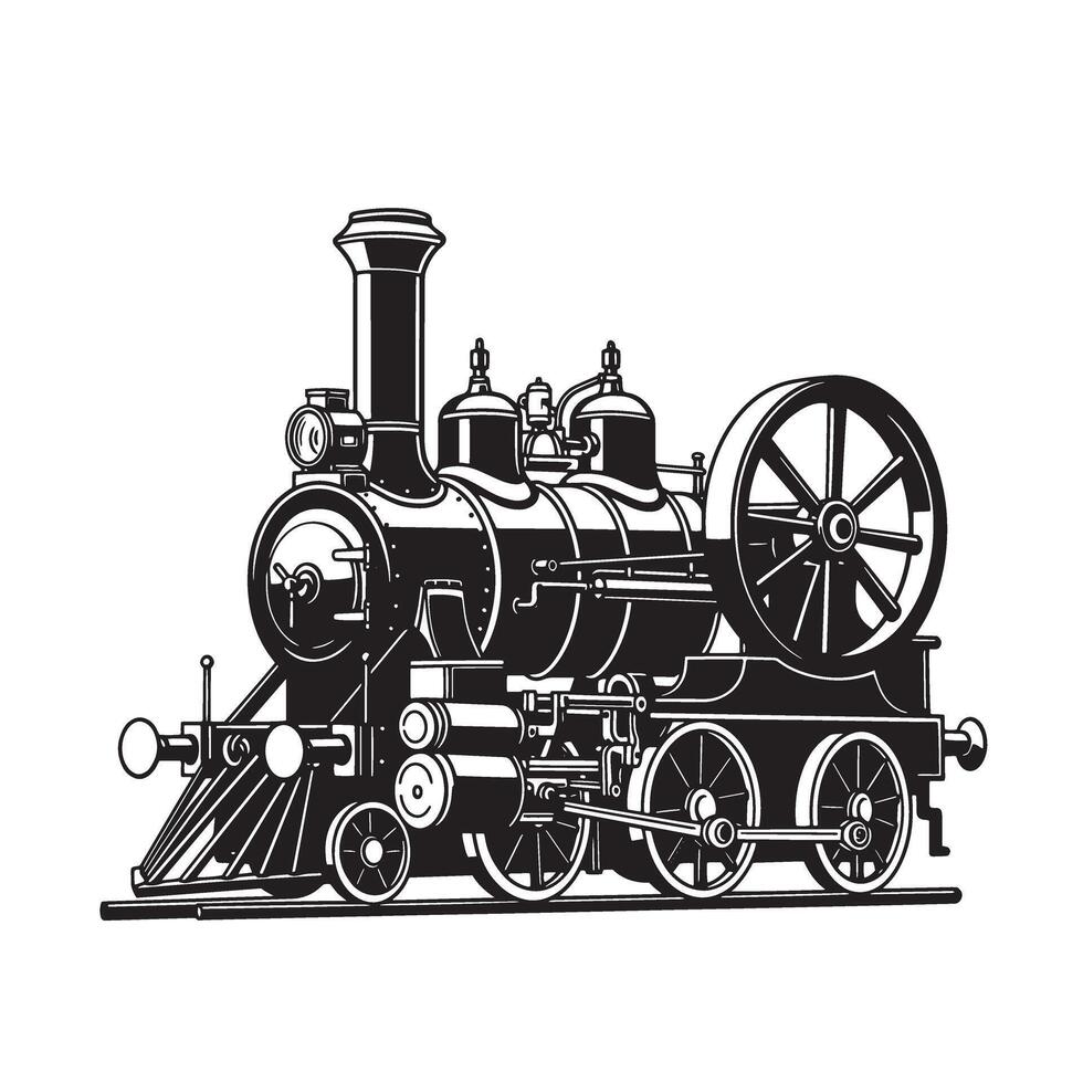 Detailed vintage art silhouette of a classic steam locomotive on a white background vector