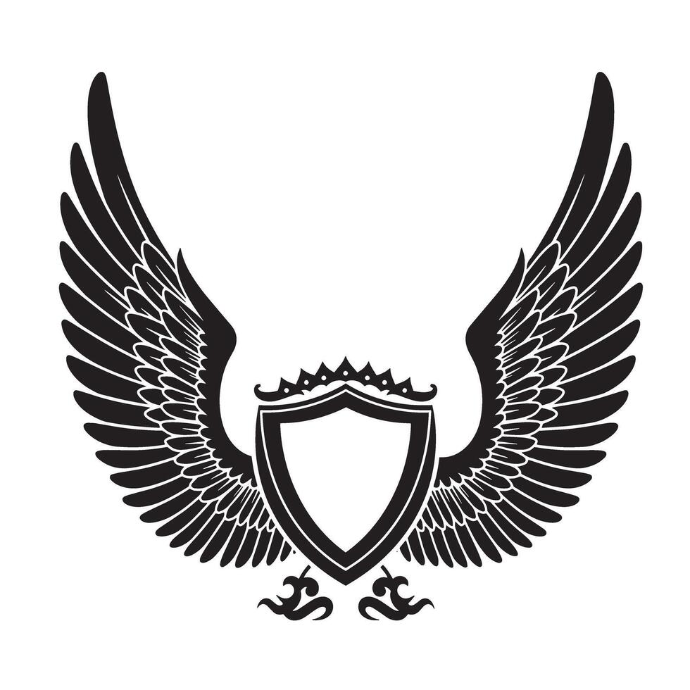 Winged crest heraldry design with a shield and vintage art silhouette elements vector