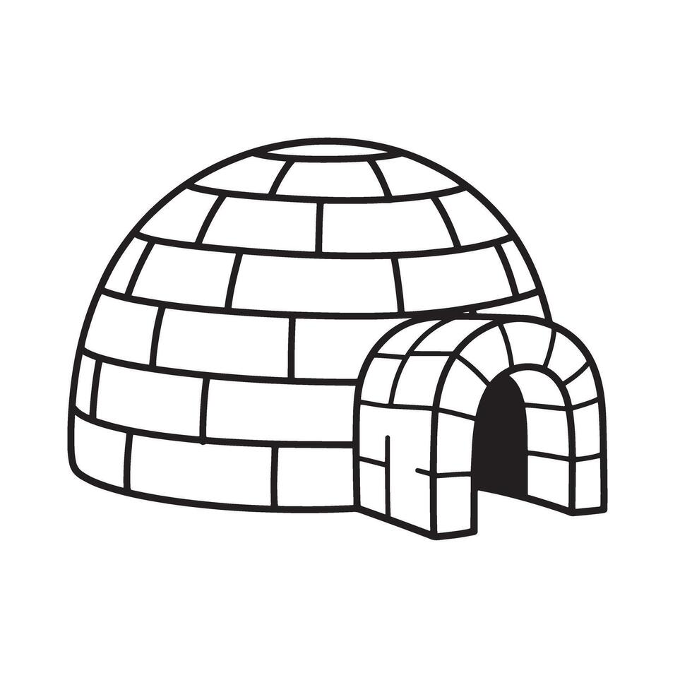 Simple black and white illustration of a classic igloo on a white background vintage art vector