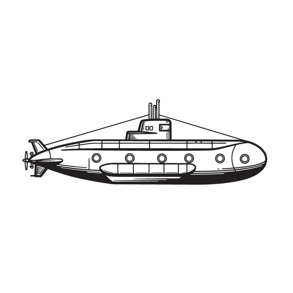 Vintage art silhouette of a detailed submarine black and white retro design vector