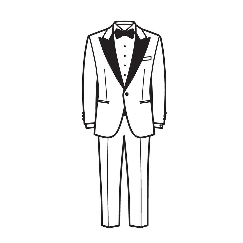 Black and white vintage art silhouette of a formal tuxedo suit perfect for celebration occasions vector