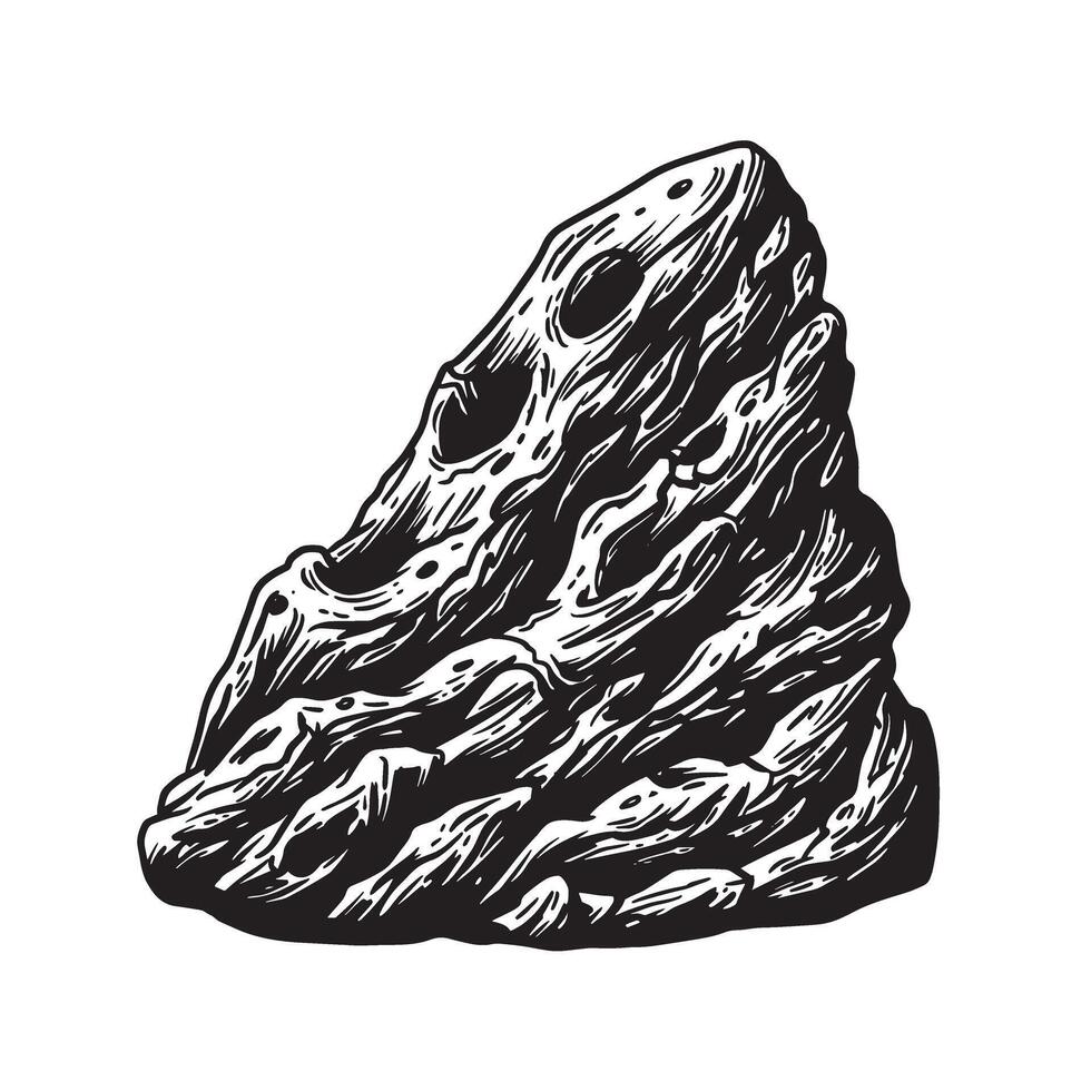 Detailed vintage art silhouette of an abstract rock formation with eroded holes vector