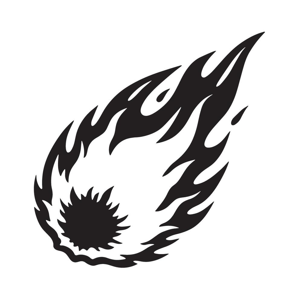 Bold black and white illustration of a meteoroid or celestial burning object vector