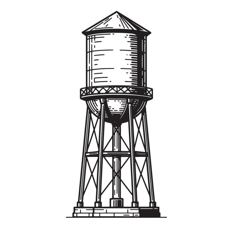 Vintage art silhouette of a classic water tower depicting infrastructure and american history vector