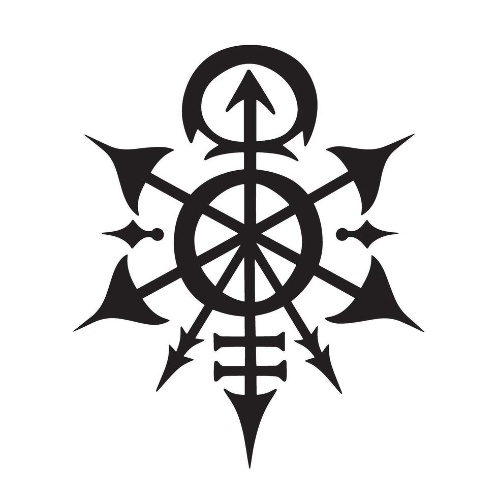 Symbolic and geometric vintage art silhouette of chaos symbol on white background vector