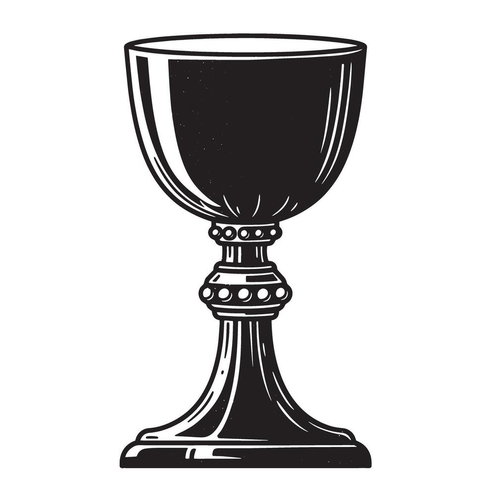 Elegant vintage art silhouette depicting a detailed chalice in black and white on a white background vector