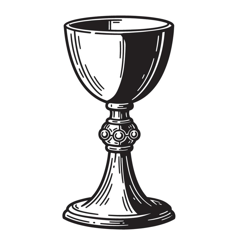 Vintage art silhouette depicting a graceful chalice on white background for design vector