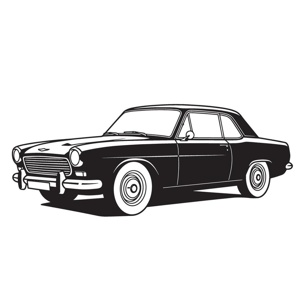 Classic Coupe Automobile Silhouette Black and White Vintage Art classic car vector
