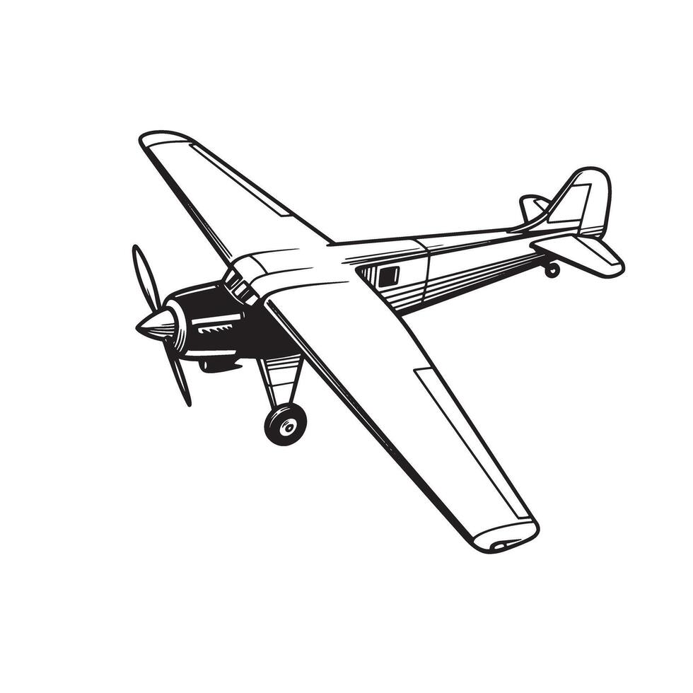 Vintage propeller airplane outline retro aviation vector