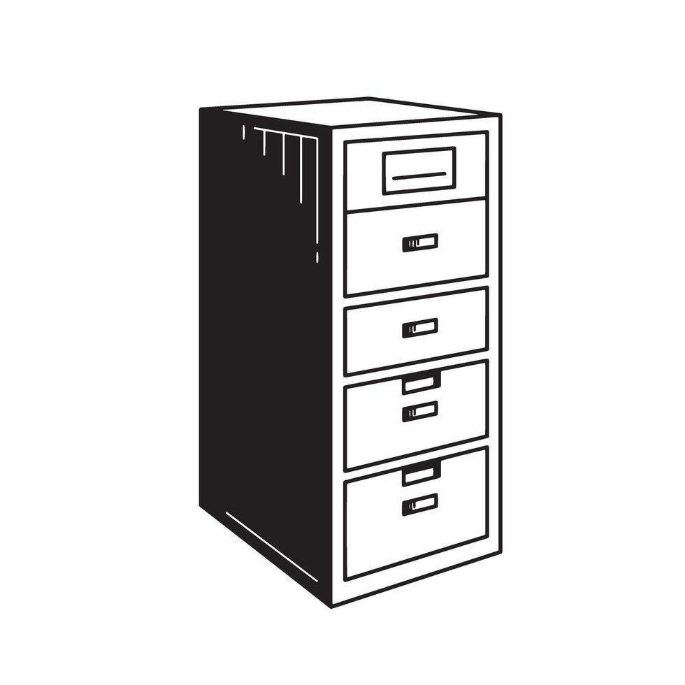 illustration of a black and white vintage art filing cabinet isolated on white vector
